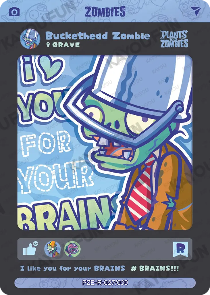 Kartu Kayou Plants vs. Zombies - Buckethead Zombie (R)